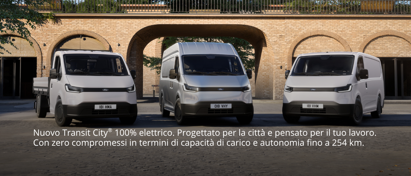 Nuovo Transit City® 100% Elettrico. Progettato Per La Città E Pensato Per Il Tuo Lavoro. Con Zero Compromessi In Termini Di Capacità Di Carico E Autonomia Fino A 254 Km1.